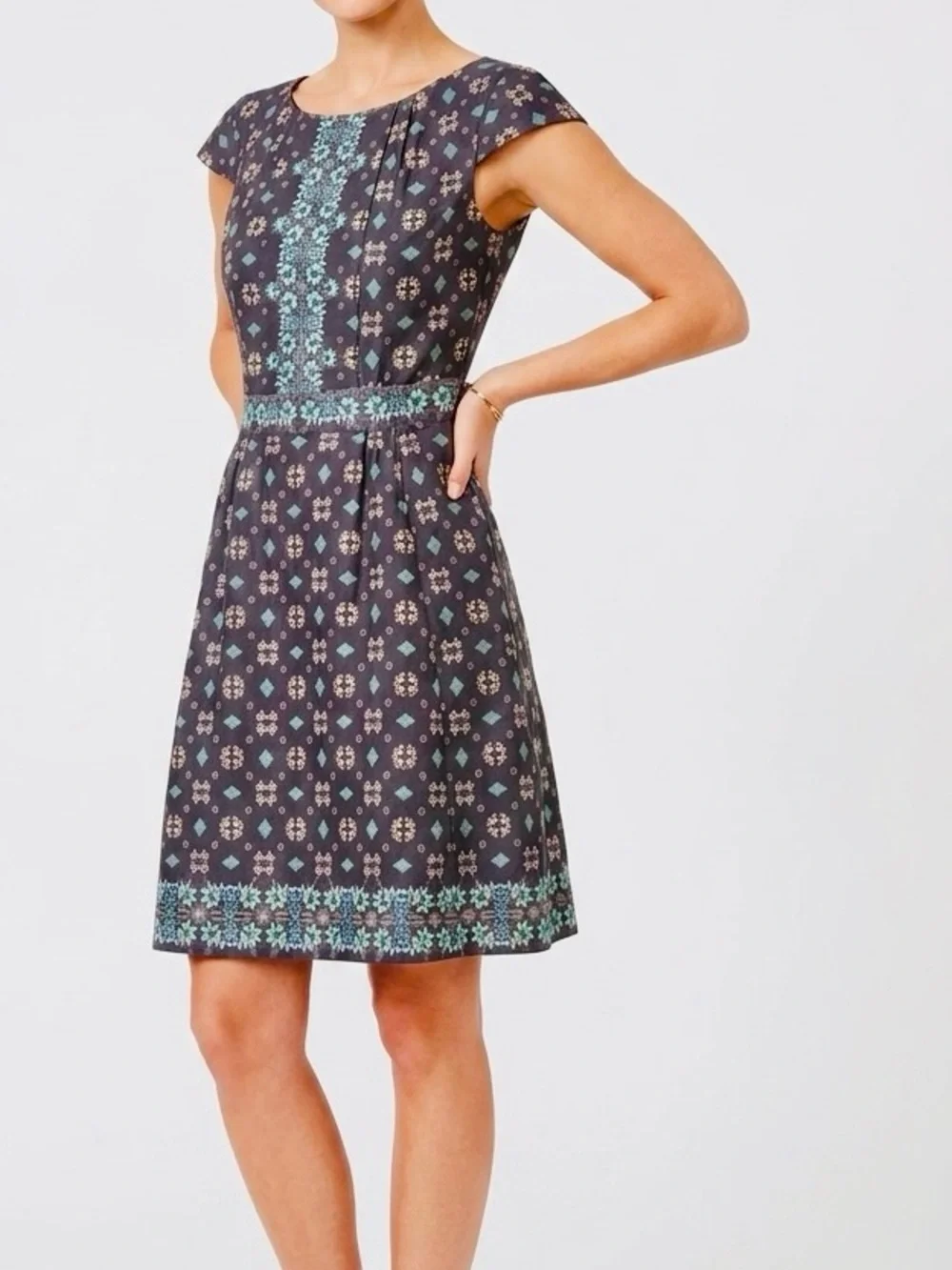 J. CREW 100% Silk Cap Sleeve Black Floral Midi Dress